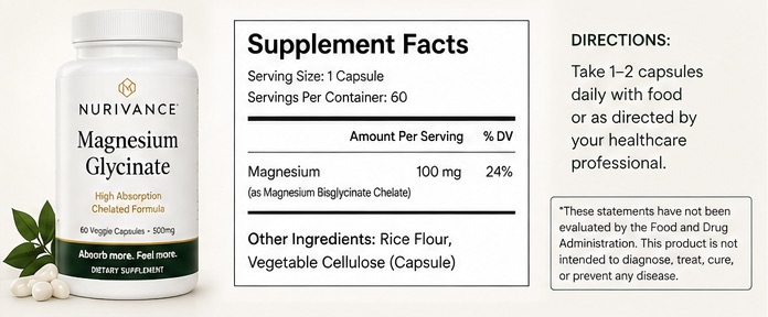 Clean ingredients panel for Nurivance Magnesium Glycinate